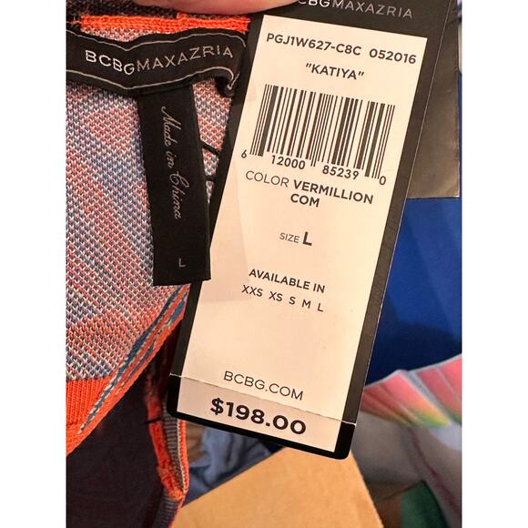 BCBGMaxAzria Katiya Crop Top in an Orange/Blue Geometric Print L - Picture 10 of 10